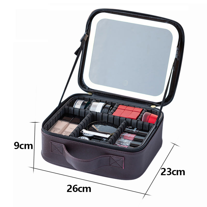 [NEW001]Waterproof Travel Makeup Bag with LED Light and Mirror with Makeup Brushes Organizer Cosmetic Bag Organizer Makeup Train  Case