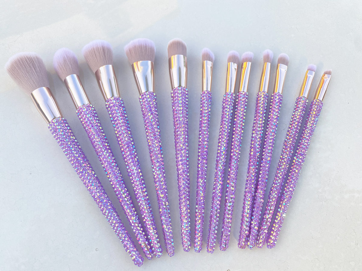 Crystal Rhinestone Makeup Brush Set 12PCS  With Bedazzled Bling Glitter Diamond