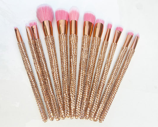 Crystal Rhinestone Makeup Brush Set 12PCS  With Bedazzled Bling Glitter Diamond