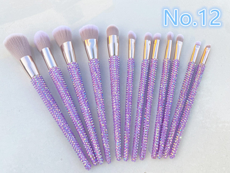 Crystal Rhinestone Makeup Brush Set 12PCS  With Bedazzled Bling Glitter Diamond