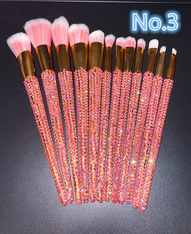 Crystal Rhinestone Makeup Brush Set 12PCS  With Bedazzled Bling Glitter Diamond