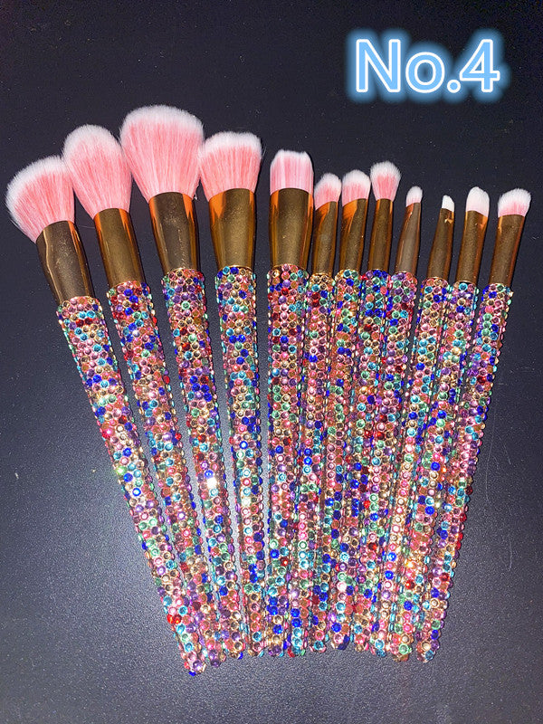 Crystal Rhinestone Makeup Brush Set 12PCS  With Bedazzled Bling Glitter Diamond