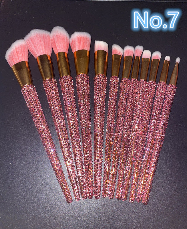 Crystal Rhinestone Makeup Brush Set 12PCS  With Bedazzled Bling Glitter Diamond