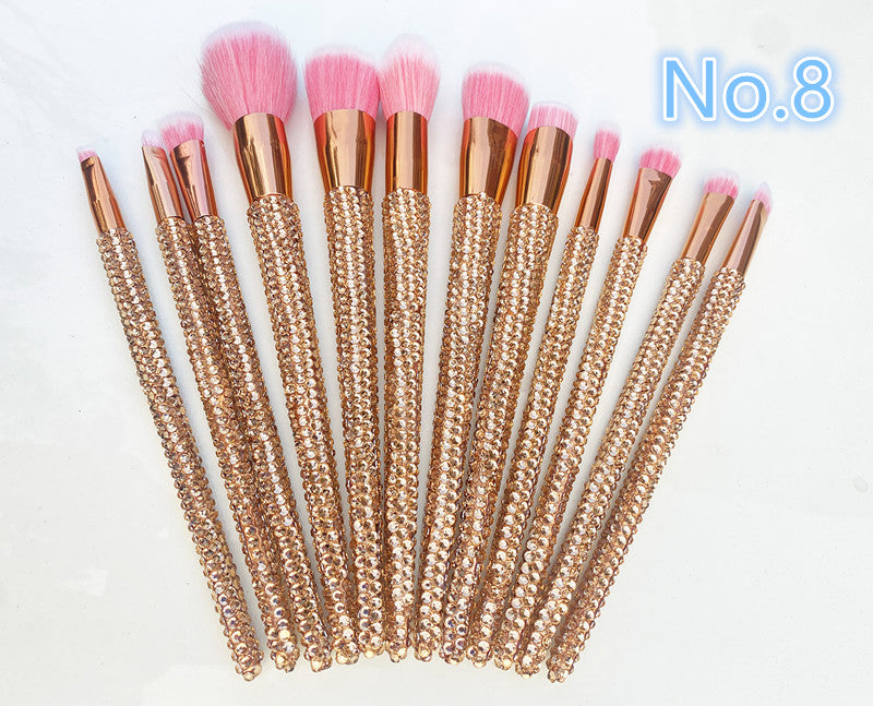 Crystal Rhinestone Makeup Brush Set 12PCS  With Bedazzled Bling Glitter Diamond